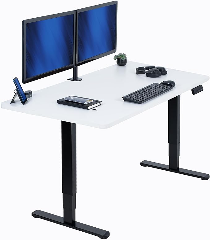 VIVO Electric 55 x 28 in Dual Motor Sit Stand Desk Memory Height Adjustment 2B Series White Top Black Frame DESK-KIT-2B55W