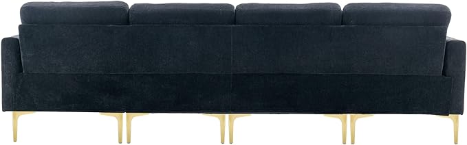 kevinplus 111 Velvet Sectional Sofa Couch for Living Room Modern Contemporary L-Shaped 4-Seat Tufted Sofa Couch with Chaise Lounge &amp Ottoman for Apartment Office Strong Metal Leg Black