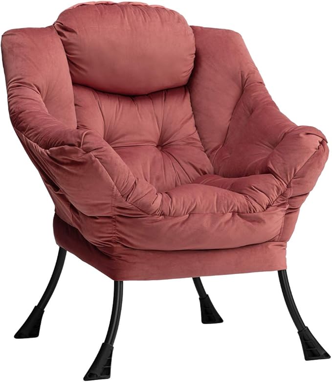 HollyHOME Lazy Chair with Armrest and Side Pocket Comfy Accent Lounge ChairLeisure Sofa Armchair for Living Room Bedroom Dorm or Small Spaces Oversized Reading Sofa ChairVelvet Dusty Rose