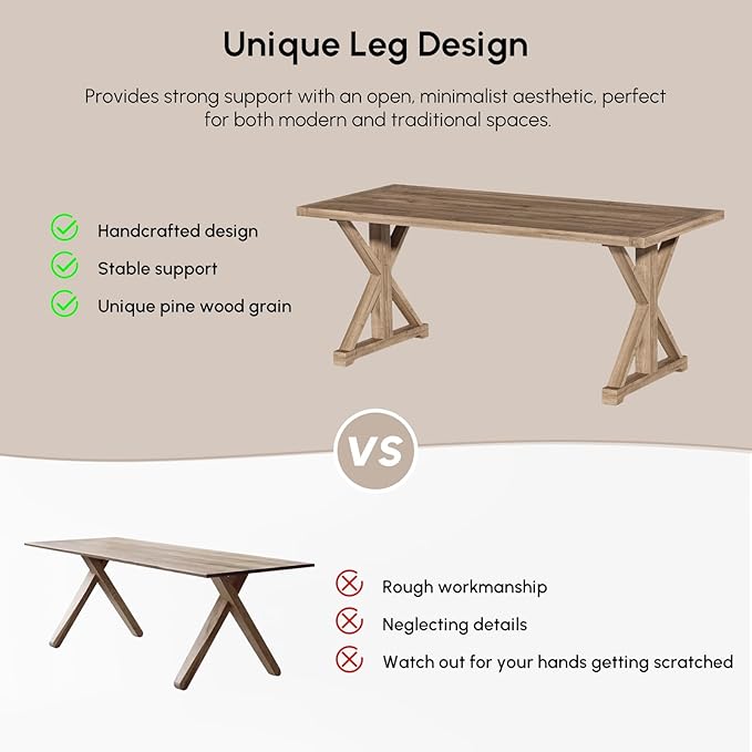 homary 70.9 Solid Wood Executive Desk Rustic Farmhouse Home Office Desk with X-Trestle Base Large Writing &amp Computer Table for Home Office Study or Dining Space