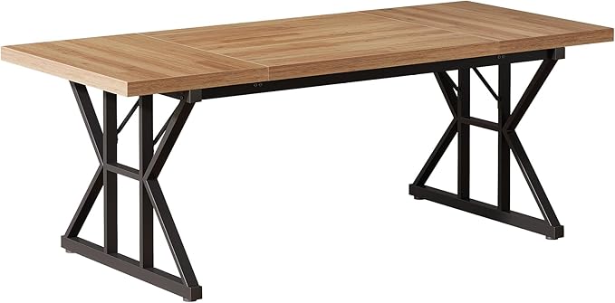 Tribesigns 70.86-Inch Large Executive Desk Industrial Home Office Computer Desk Simple Long Writing Study Table Business Furniture (Light Brown/Black)