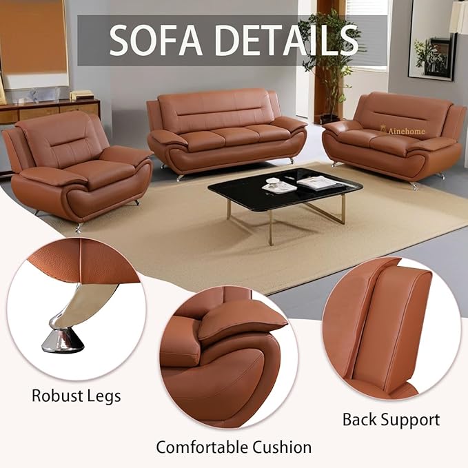 A Ainehome Sectional Sofa Sets Living Room Furniture Sets Modern Faux Leather Sofa Couch 6-Seat Sofa for Living Room(A-Orange Sofa+Loveset+Chair)