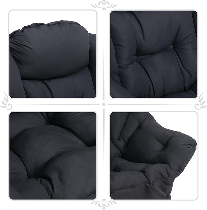 HollyHOME Lazy Chair with Foldable Ottoman Accent Comfy Lounge Armchair and Folding Footrest Stool Leisure Sofa Reading Chair and Footstool for Living Room Bedroom DormBlack