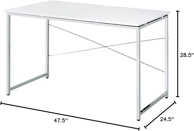 White and Chrome Writing Work Study Desk with Sled Base Metal Frame for Study and Home Office