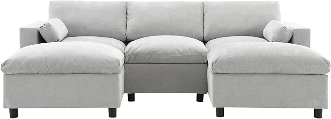 kevinplus 86.5'' Sectional Sofa Couch with Ottoman for Living Room Modern Contemporary 3-Seat Sectional Sofa Couch for Apartment Chenille Fabric Gray