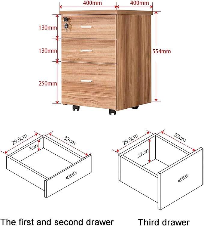 Office Desk Organizer Wooden Mobile File Cabinet with Lock and Drawers Lockable Pedestal with Adjustable Hanging Rails Black+White(Yellow+White)