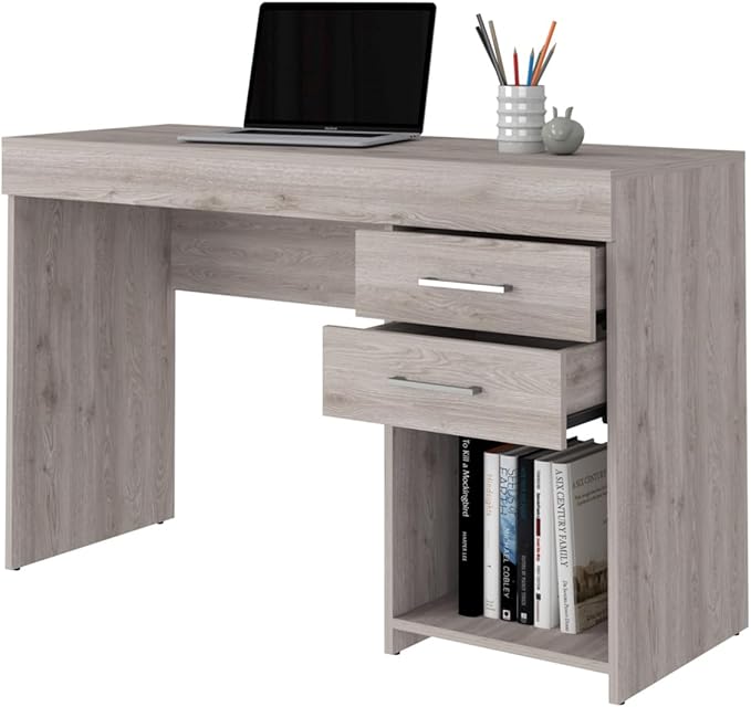 Computer Desk Limestone Light Gray Two Drawer - Home Office Writing Desk with Storage