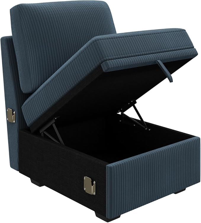 HONBAY Single Seat for Modular Sectional Sofa Customizable Armless Chair for Sectional Sleeper Sofa Velvet Blue
