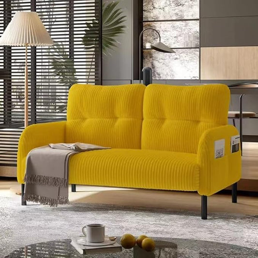 Corduroy Loveseat for Living Room &amp Bedroom - Modern 2-Seater Sofa with Storage PocketsSolid Wood Frame High-Density FoamComfortable Compact Couch for Small Spaces500 lb Capacity (Yellow)