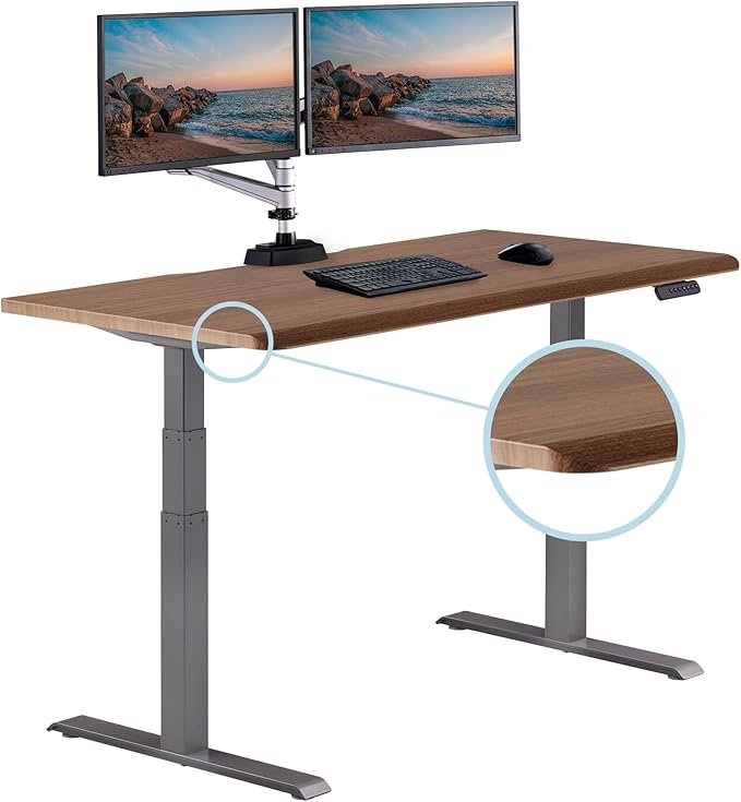 Vari ComfortEdge 60x30 Inch Adjustable Electric Standing Desk – Sit Stand VariDesk with Memory Presets Sloped Edge 200 LB Capacity + Tool-Free Assembly (Walnut)