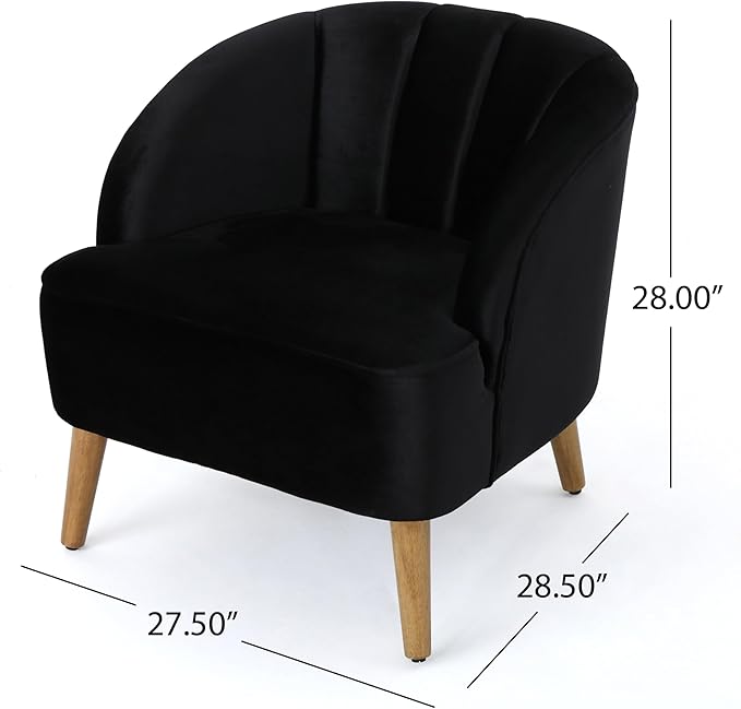 Modern Velvet Club Chair Mid Century Style Accent Armchair for Living Room or Bedroom Black