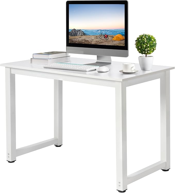 43.3 White Office Desk Executive Office Desk Modern Work Desk Farmhouse Writing Table Computer Desk for HomeHome Office Desks Modern Compact Study Writing Table Workstation 110 x 60 x 75CM
