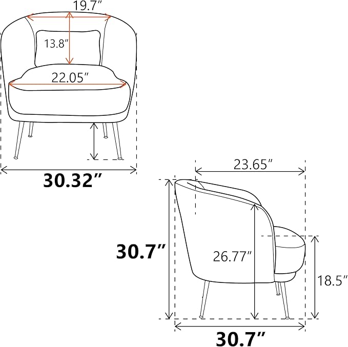30.32 W Accent Chair Upholstered Curved Backrest Reading Chair Single Sofa Leisure Club Chair with Golden Adjustable Legs for Living Room Bedroom Dorm RoomIvory Boucle