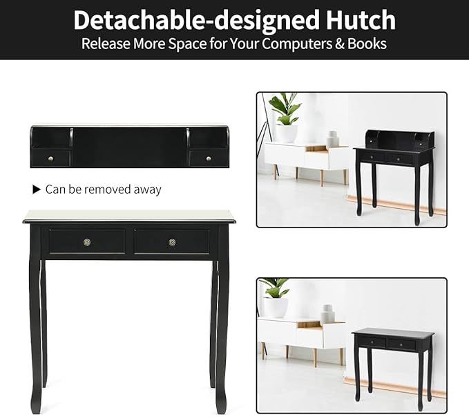 Giantex Writing Desk with 4 Drawers Removable Floating Organizer 2-Tier Mission Home Computer Vanity Desk for Apartment Small Space (Black)
