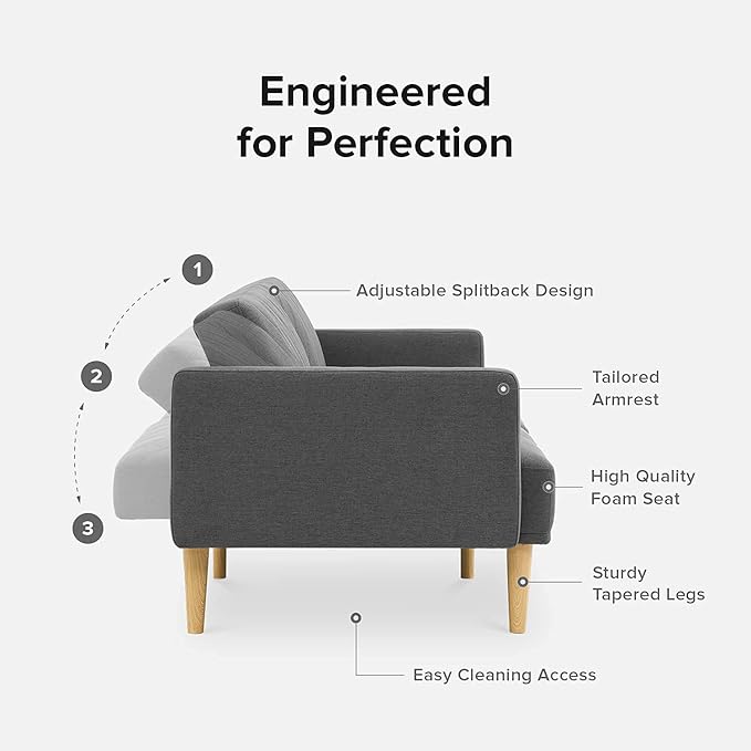 mopio 76.4 Futon Sofa Bed Couch Loveseat Sleeper Sofa Mid Century Modern Futon Couch Sofa Cama Couches for Living Room (Dark Gray Fabric)