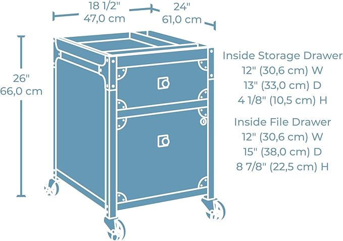 2-Drawer Rolling File Cabinet Mobile Pedestal with Lock Fully Assembled No Setup Industrial Brown Finish &amp Metal Frame Compact for Home Office Small Spaces Legal/Letter Size Storage