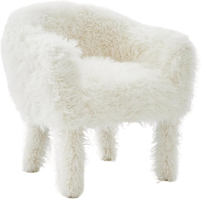 Modern Faux Fur Accent Chair with Solid Wood Frame Comfy Living Chair Cozy Furry Lounge Chair Upholstered Armchair for Living Room Bedroom Vanity Reading Nook (Ivory)