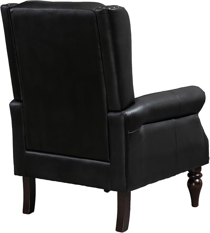Homtique Faux Leather Accent Chair Modern Living Room Chairs Button Tufted Wingback Armchair with Wood Legs Upholstered Bedroom Chair with Rivet Decoration Leisure Reading Chair Black