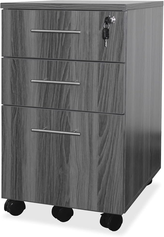 Safco Mayline MNBBFLGS Medina 3-Drawer Lockable Mobile File Cabinet 26.75H Gray Steel Laminate