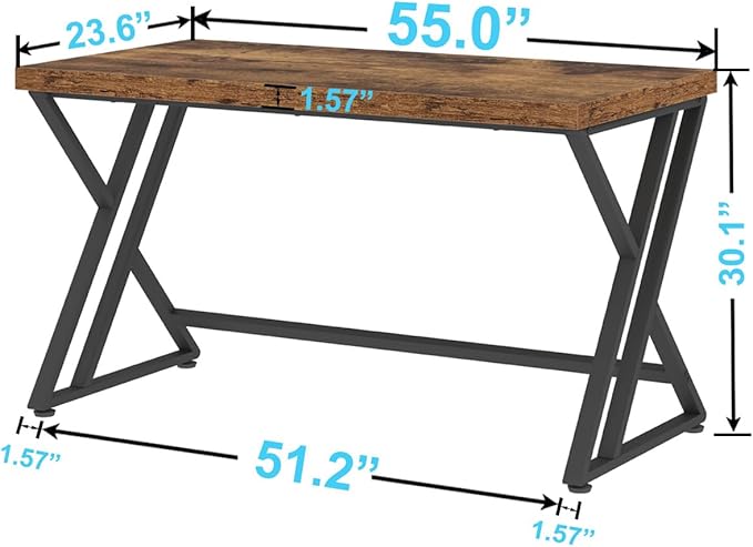 LVB Rustic Computer Desk Metal Wood Home Office Desk Industrial Simple Study Executive Desk for Writing Work Wooden Student Gaming Computer PC Table with Storage for Bedroom 55 Inch Rustic Brown
