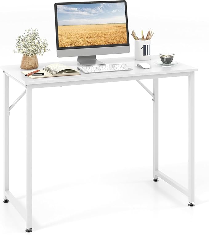 HOMGX Home Office Writing Desk Laptop PC Workstation 40-Inch Small Computer Desk w/Sturdy Metal Frame Modern Simple Laptop Desk for Home Office Bedroom Study (White)
