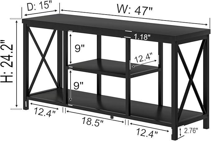 EXCEFUR Modern Entertainment Center for TVs up to 55 Inch Wood TV Stands with Storage Shelves Industrial Media TV Console Table for Bedroom Living Room 47 Inch Black Oak