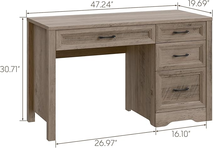 Vabches Farmhouse Executive Desk with Storage and Ample File Drawer Rustic Large Home Writing Desk for Bedroom Grey