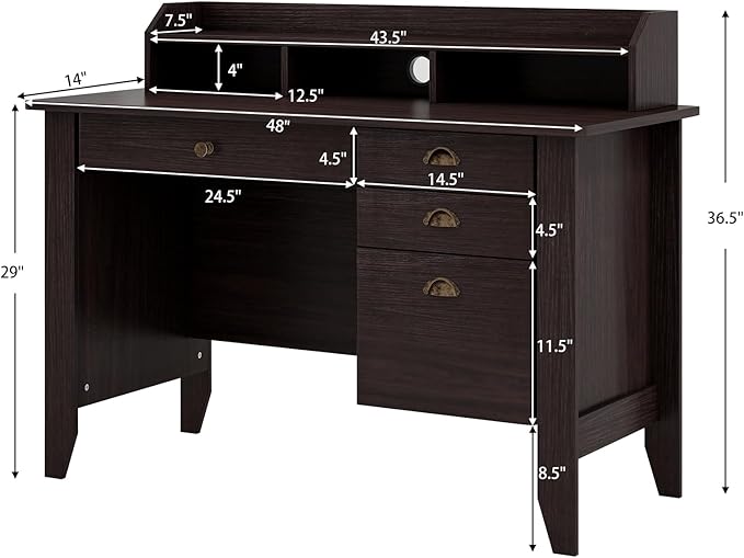 Safeplus 48 Computer Desk with 4 Storage Drawers and Hutch Wood Executive Table for PC Laptop