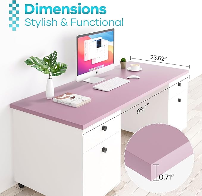 Kaboon Universal Tabletop 59.1x23.62 Nostalgia Rose Table Top only for Sit Stand Desk Reversible Melamine TopDouble Desks Home Office