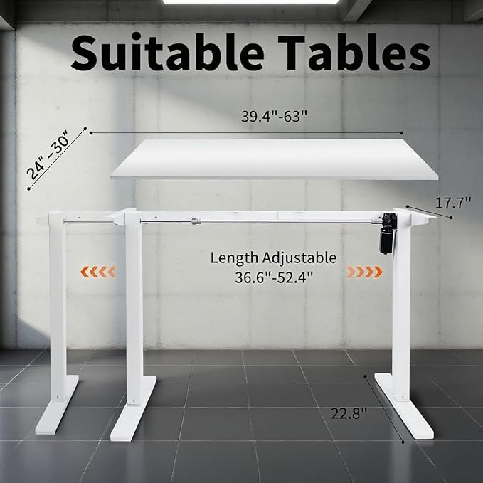 Standing Desk Frame Electric Stand Up Desk Legs Frame 3 Memory Height Settings Height Adjustable Table Legs for Max 63″ x 39.4″ Desktop for Home Office White Frame Only