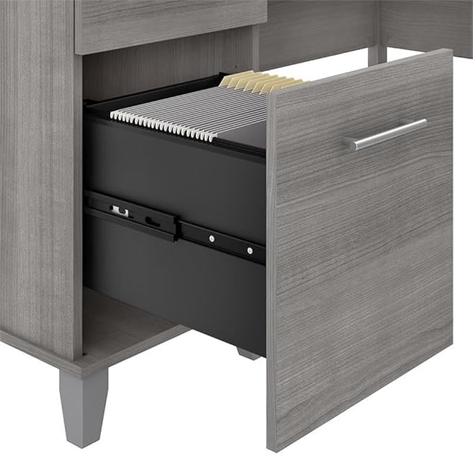 Bush Home 60-inch L Shaped Desk with Storage Spacious Corner Computer Table for Home Office Somerset Collection Platinum Gray