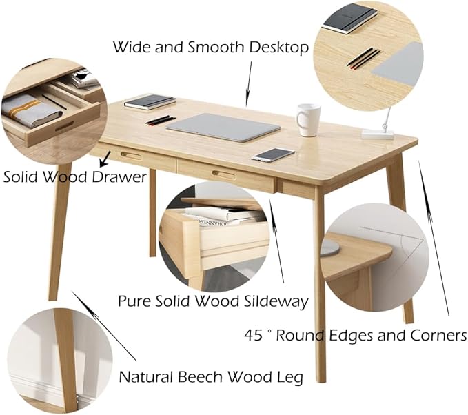 Computer Desk with 1/2 Storage Drawers 31/39/39 inch Home Office Writing Desk Simple Style Wood Table for PC Laptop Notebook (Wood Color 31 * 19inch)