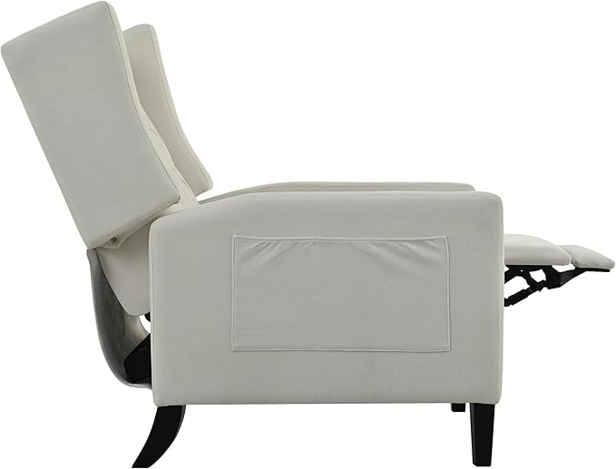 Pushback ReclinerComfortable Wingback Sofa Chair with Adjustable Backrest Tufted Fabric Upholstered ArmchairRetro Rivets Decorated Recliner for Living Room Bedroom Office Home Theater (USB Beige)
