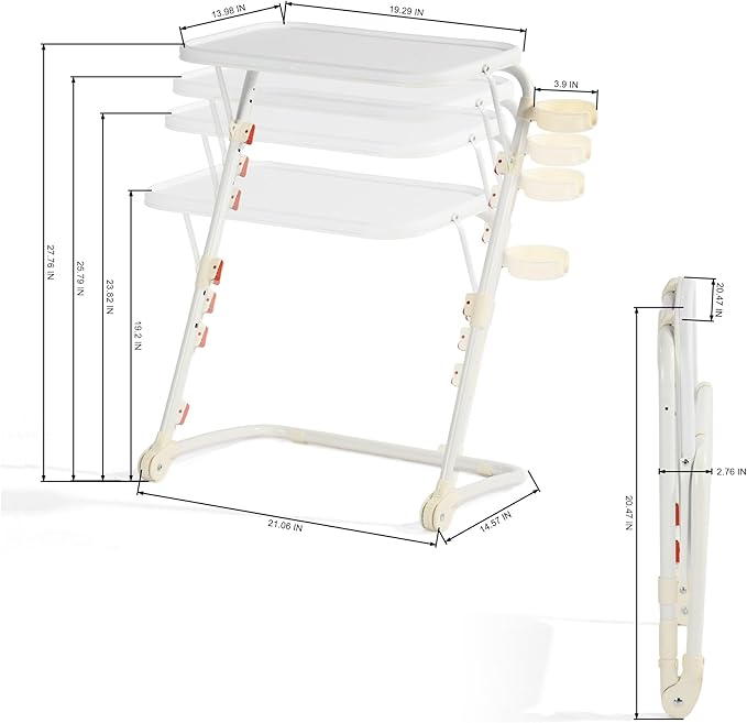 Homy Casa Adjustable Z Shaped Study Desk with Cup Holder Space Saving Portable Laptop Foldable Table for Home Office Living Room &amp Bedroom Sturdy Metal Frame &amp PP Top White