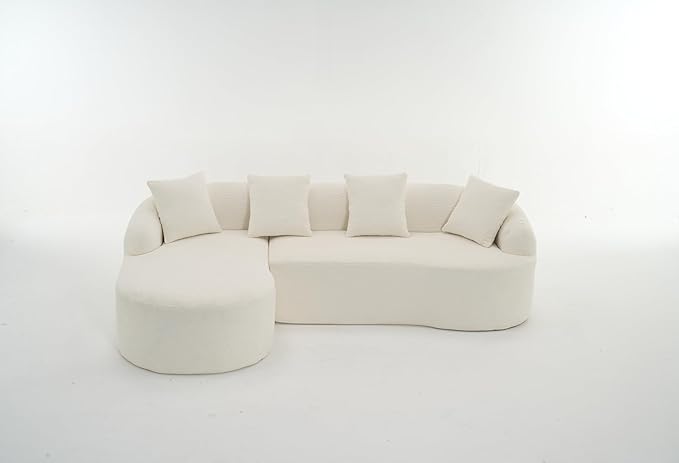 Ball &amp Cast 99 Modern Curved Sectional SofaFull Sponge Compression SofasCombining Chaise Longue with 3-Seater4 Seater Combined Couch W/ 4 Pillowsfor Living RoomApartmentWhite