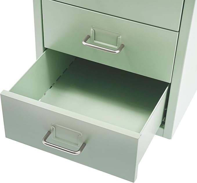Office File Cabinet w/4 Wheels 6 Drawer Metal Small Vertical File Cabinets w/2 Lock Smooth Edges Mobile Storage Cabinet File Organizer for Home Office Living Room 11 * 16 * 27in (Green)