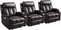 3PCS Faux Leather Manual Recliner Chair for Adults Comfy Reclining Chairs with Overstuffed Arm and Back Single Sofa for Living Room (3 Brown)
