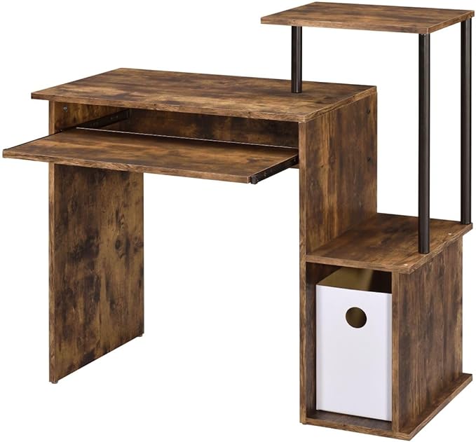 Rectangular Weathered Oak &amp Black Finish Computer Desk with Storage - 16x37x34 Inch Modern Desk for Living Room Home Office and Study