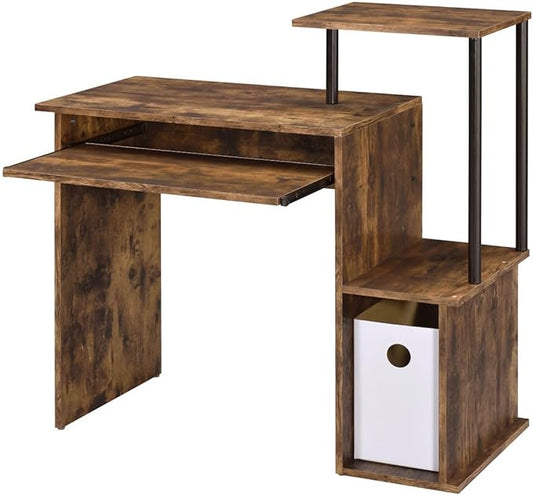 Rectangular Weathered Oak &amp Black Finish Computer Desk with Storage - 16x37x34 Inch Modern Desk for Living Room Home Office and Study