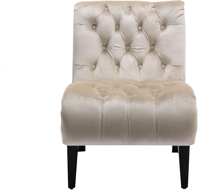 Modern Armless Living Room Chair/Leisure ChairUpholstered Fabric Button Comfortable Chair with Wooden Legs for Bedroom Living Room Office (Beige)