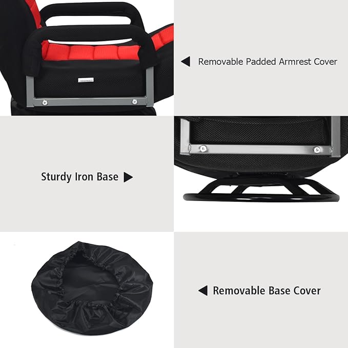 Giantex Floor Chair 360 Degree Swivel Chair with Adjustable Backrest Lumbar Support Armrest Foldable Lazy Sofa Rocker for TV Reading Playing Video Games Black/Red