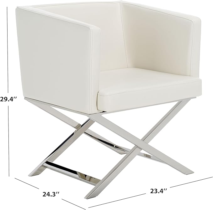 Safavieh Home Collection Celine White and Chrome Modern Glam Bonded Leather Cross Leg Chair