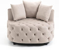 Round Accent Chair 40” Modern Velvet Sofa Chair with 3 Pillows Comfy Upholstered Tufted Club Lounge Chair for Living Room BedroomKhaki