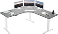 VIVO Electric Height Adjustable 71 x 71 inch Curved Corner Stand Up Desk Dark Gray Table Top White Frame Memory Controller L-Shaped Workstation E3C Series DESK-KIT-E3CWG