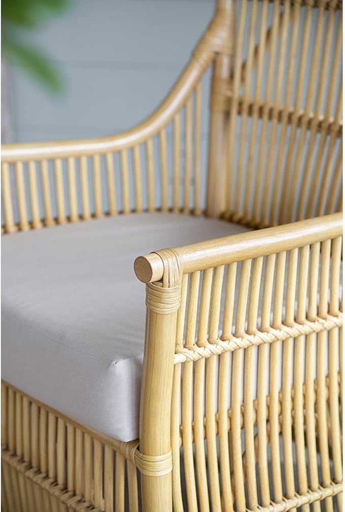A and B Home 37.8 H Yellow and White Rattan Indoor Arm Chair w/Soft Thick Cushion Traditional Style Chair Side Chair
