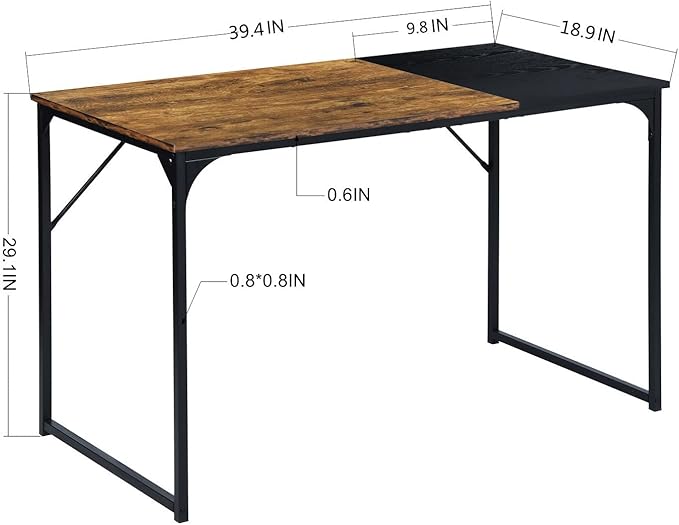 Homy Casa Industrial Computer Desk 39.4 Writing Table with Vintage Black Top Black Metal Frame Modern Home Office Workstation