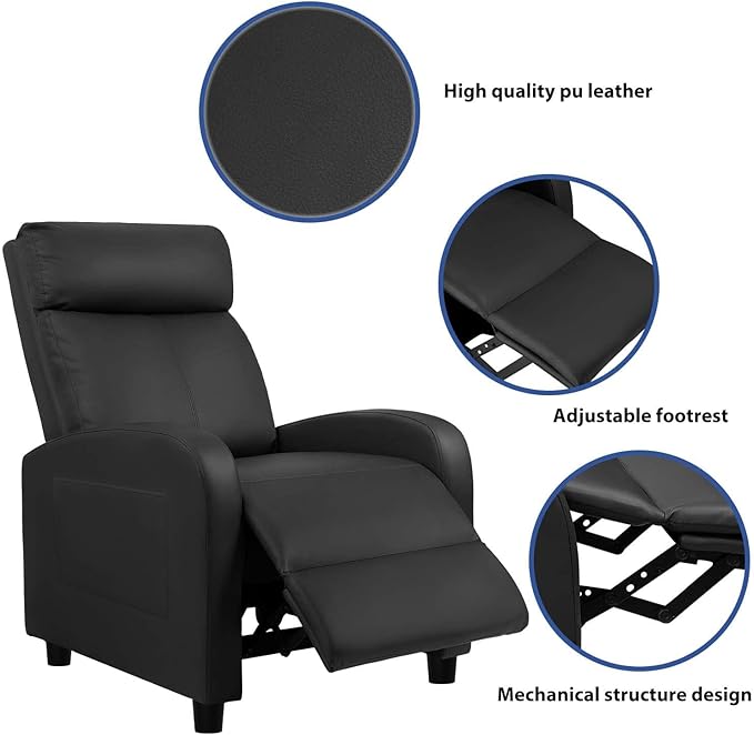 Devoko Massage Recliner Chair Home Theater Seating Pu Leather Modern Living Room Chair Furniture with Padded Cushion Reclining Sofa Chairs (Black)