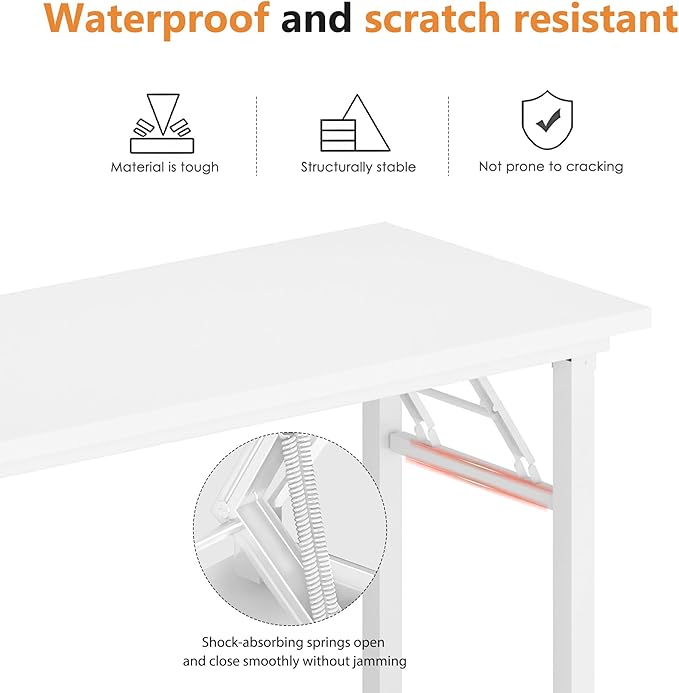 sogesfurniture 39.4 inches Foldable Computer Desk No Assembly Small Collapsible Table Workstation for Home Office Portable Folding Study Table Writing Gaming Desk for Small Spaces White
