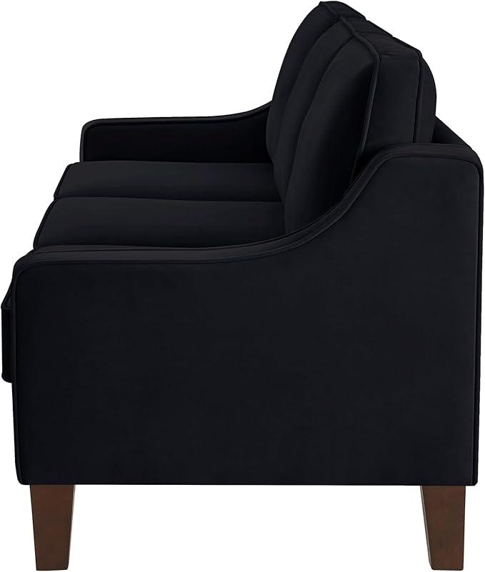 Velvet Upholstered Sofa with Wooden Legs3 Seater Couch with Removable Cushions for LivingroomApartmentOfficeBlack