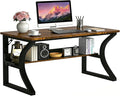 55'' Computer Desk w/Storage &amp Cable Management Home Office Desk w/Sturdy U-Shaped Metal Frame &amp Water-Resistant Scratchproof Surface Study Writing Desk for Office &amp Bedroom Rustic Brow